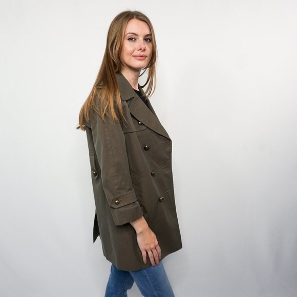 228. YVES SAINT LAURENT VINTAGE Double-Breasted Cotton Coat Sz 40 - Picture 3 of 7